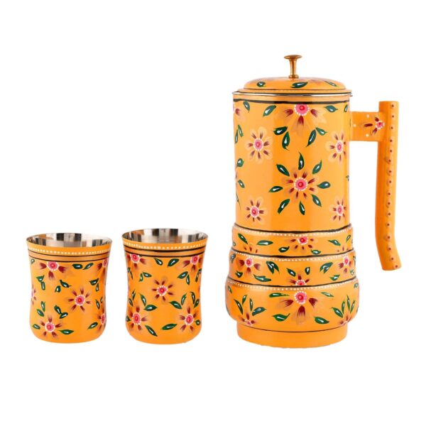 Aluminium Jug Set with 2 Glass Tumblers - 21 cm for kitchen décor ,Table Top , And Home Decoration - Image 2